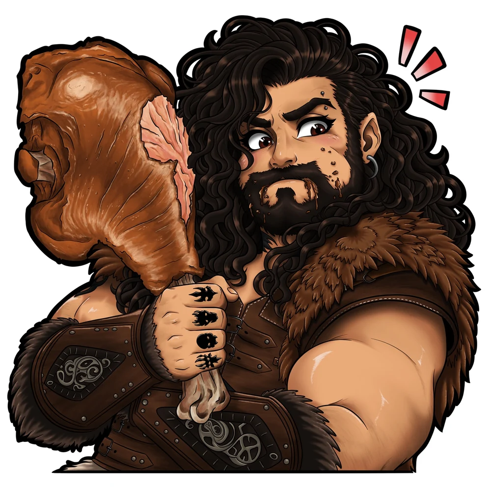 Illustrated artwork for The Barbarian’s Feast, featuring Desrind Wolvesbane